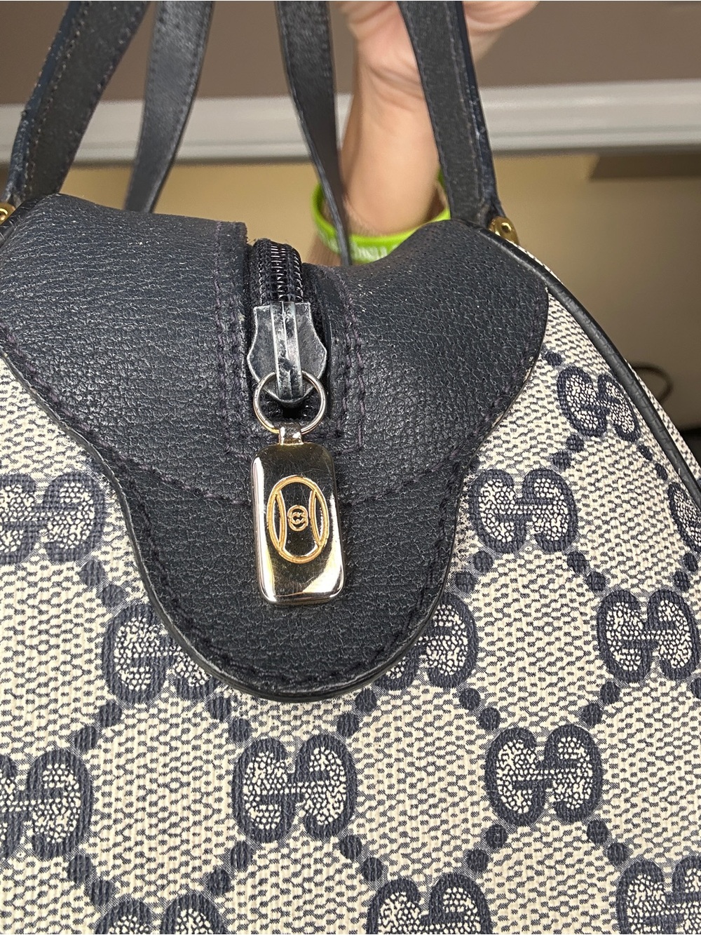 Vintage Gucci Accessory Collection Navy GG Tubular Boston Satchel w/ COA - Picture 5 of 16
